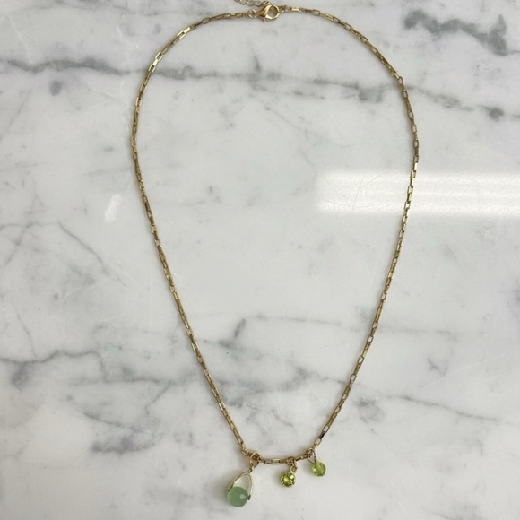 Handmade Jewelry - Gold Plated Paperclip Chain Necklace with Peridot & Green Aventurine Pendants